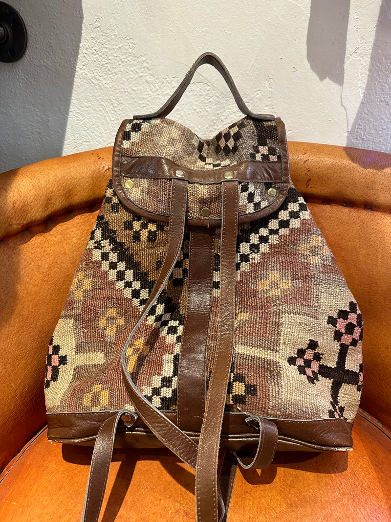 Leather and Wool Kilim Backpack