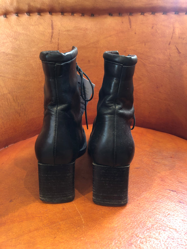 Sudini Black Leather Ankle Boots w/Platform Heels - Made in Italy 7.5M