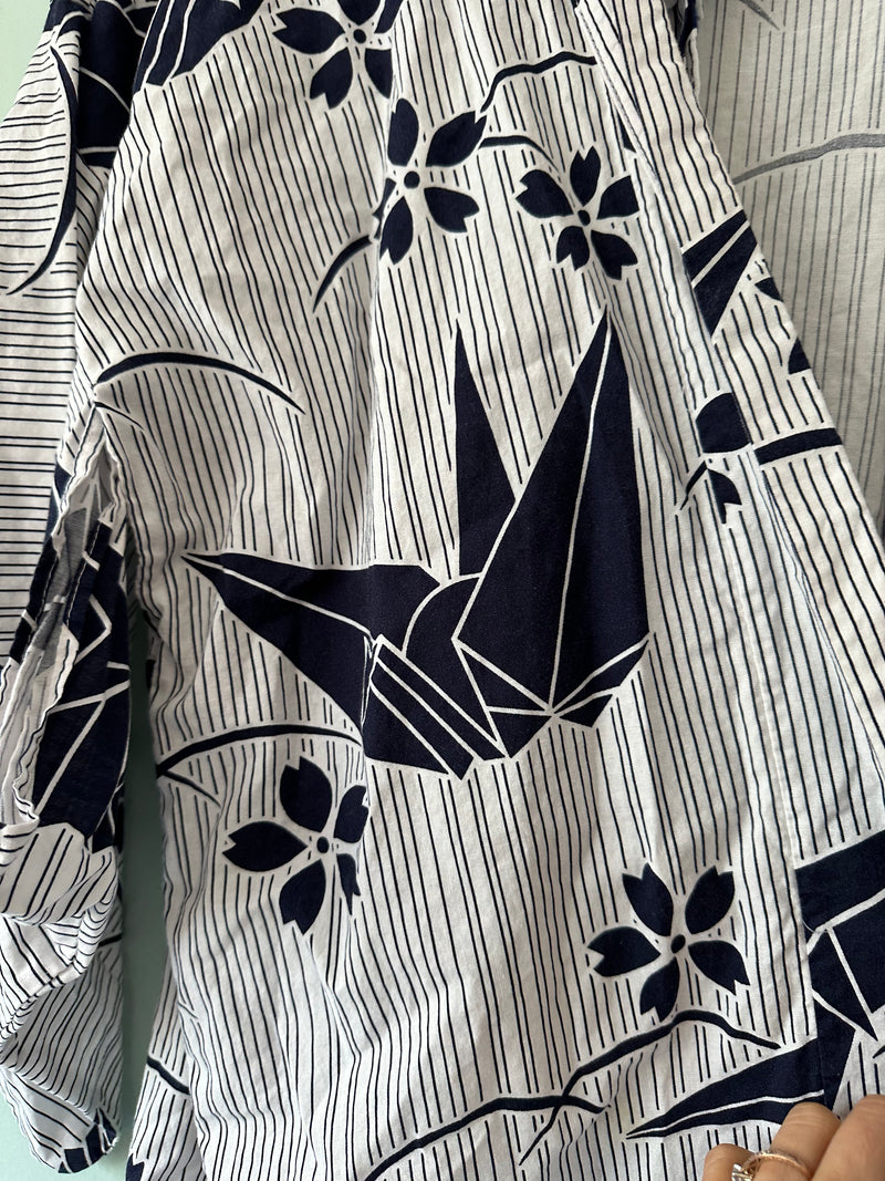 Ichi Ban Cotton Kimono/Robe with Paper Crane Print