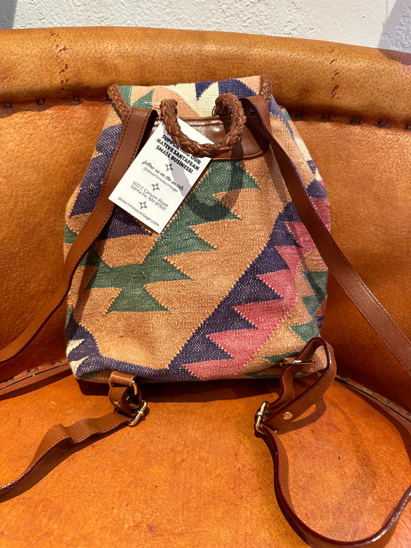 Kilim Textile and Leather Purse Backpack