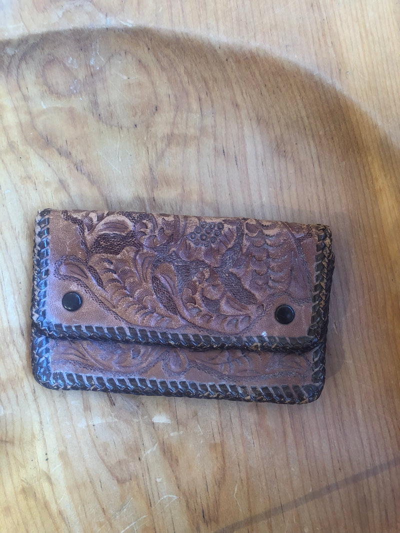 Small Hand Tooled Double Snap Floral Wallet