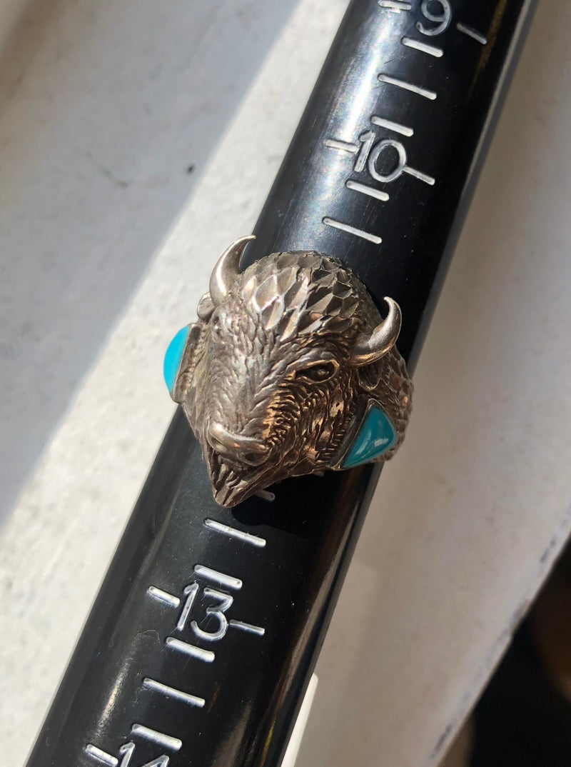 Sterling Silver Bison and Turquoise Ring