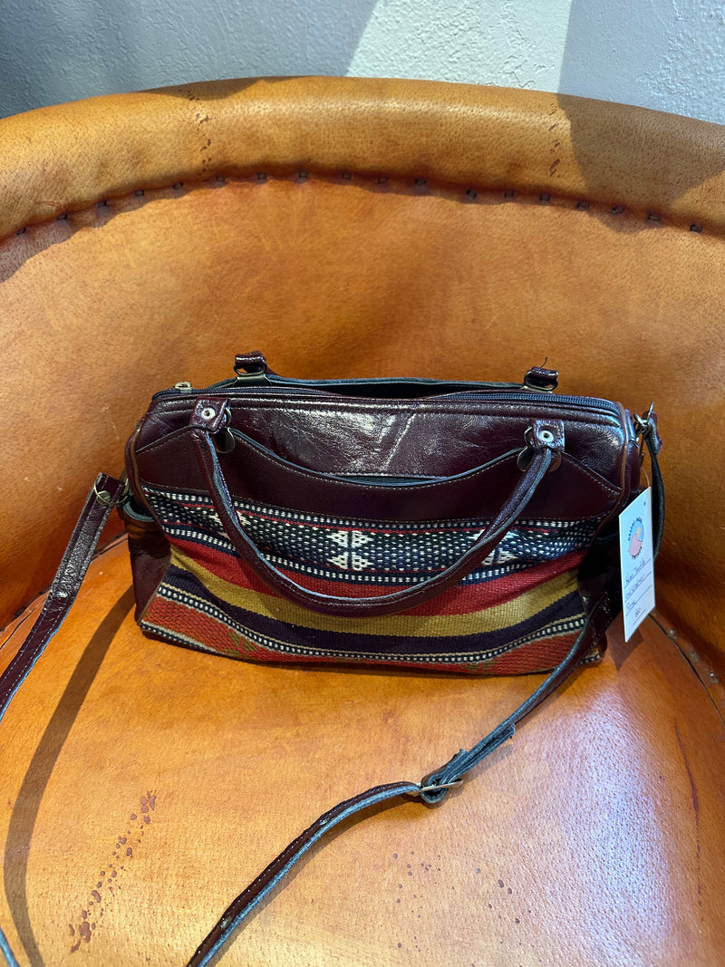 Woven Textile and Leather Purse