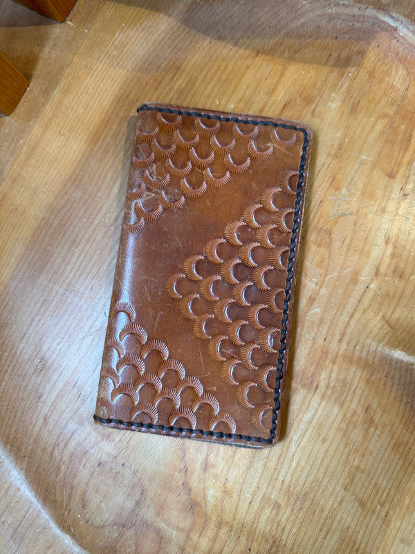 Tooled Scalloped Leather Checkbook