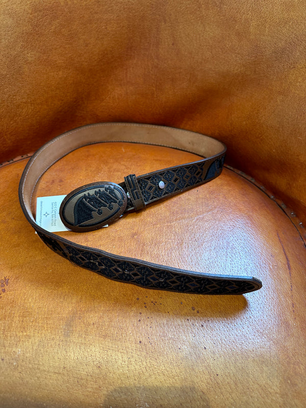Embroidered Leather Horse Belt and Buckle