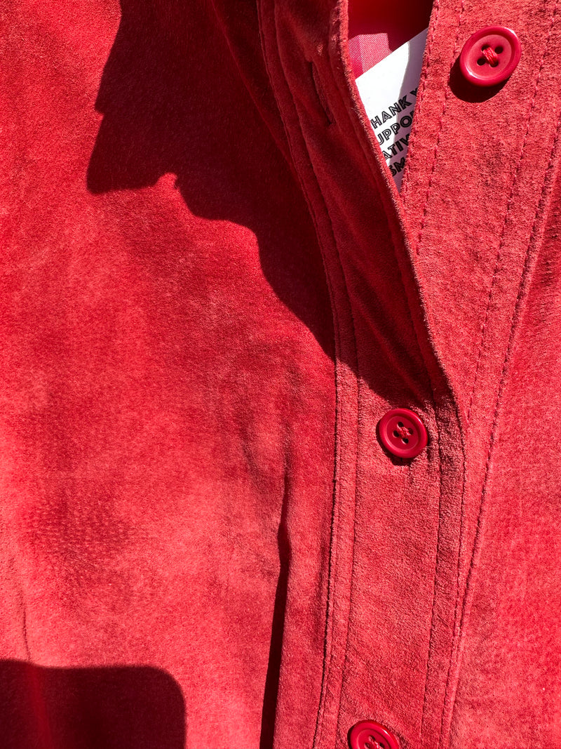 Red Suede Long Sleeve Button Up Leotard