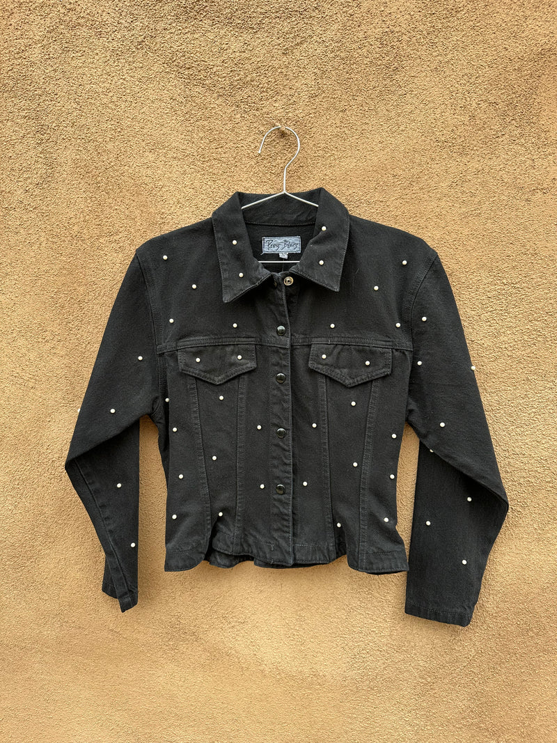 Pearl Studded Black Denim Jacket by Paris Blues