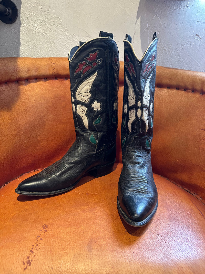 1980's Butterfly and Floral Western Boots by ACME Boots - 9M