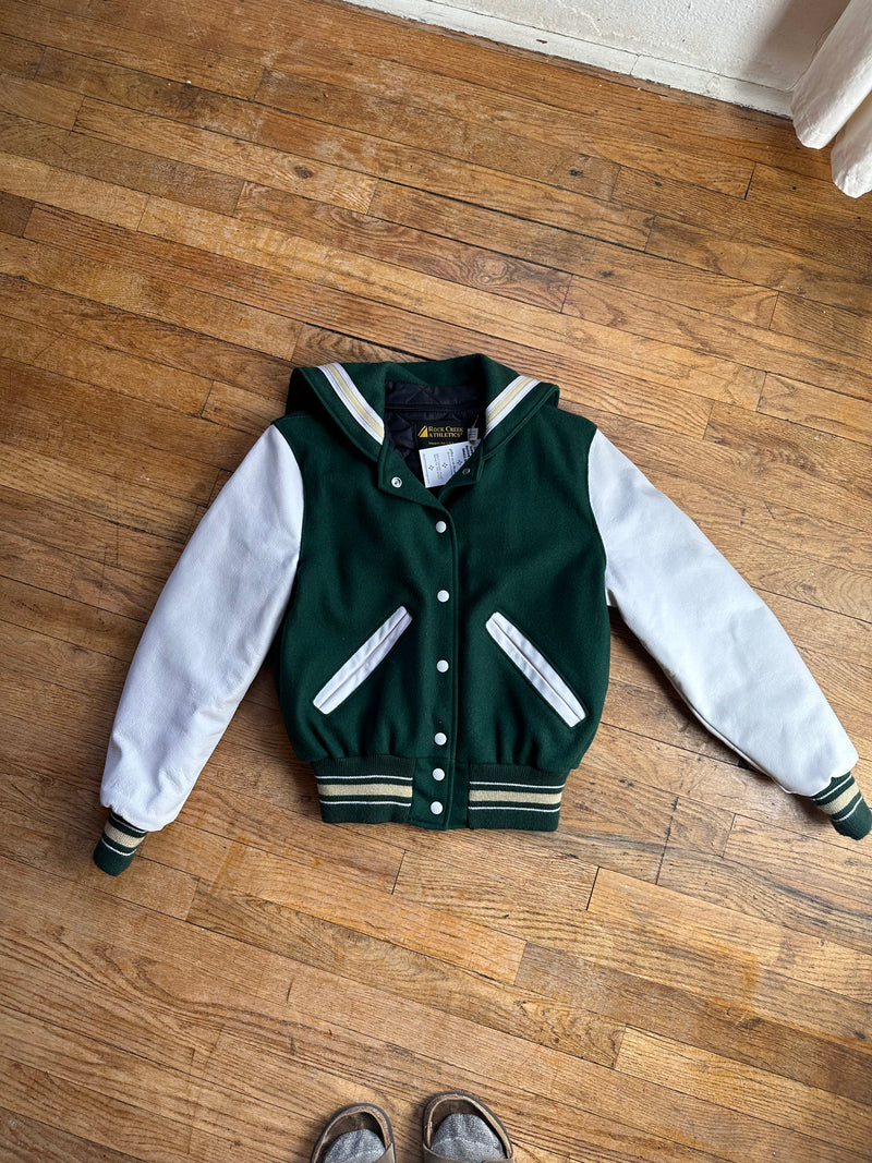 Green and White Rock Creek Letterman Jacket Youth Large