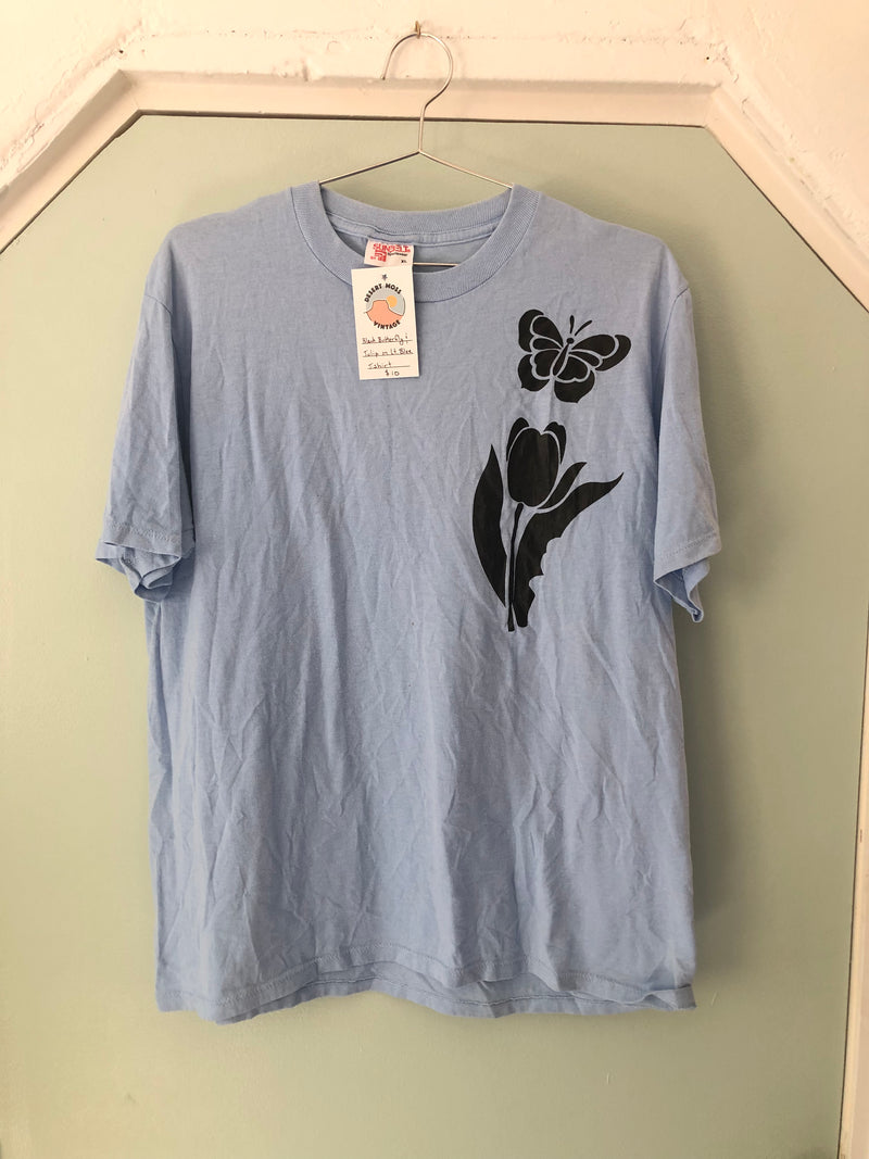 Black Butterfly and Tulip T-shirt