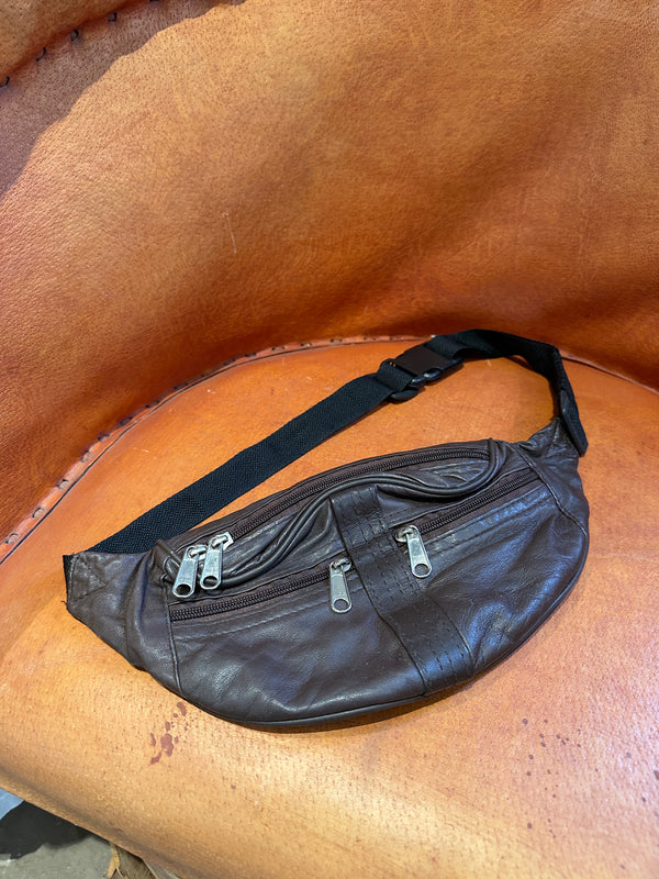 Soft Brown Leather 4-Pocket Fanny Pack