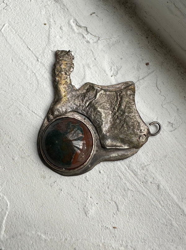 Rough Sterling and Stone Pendant