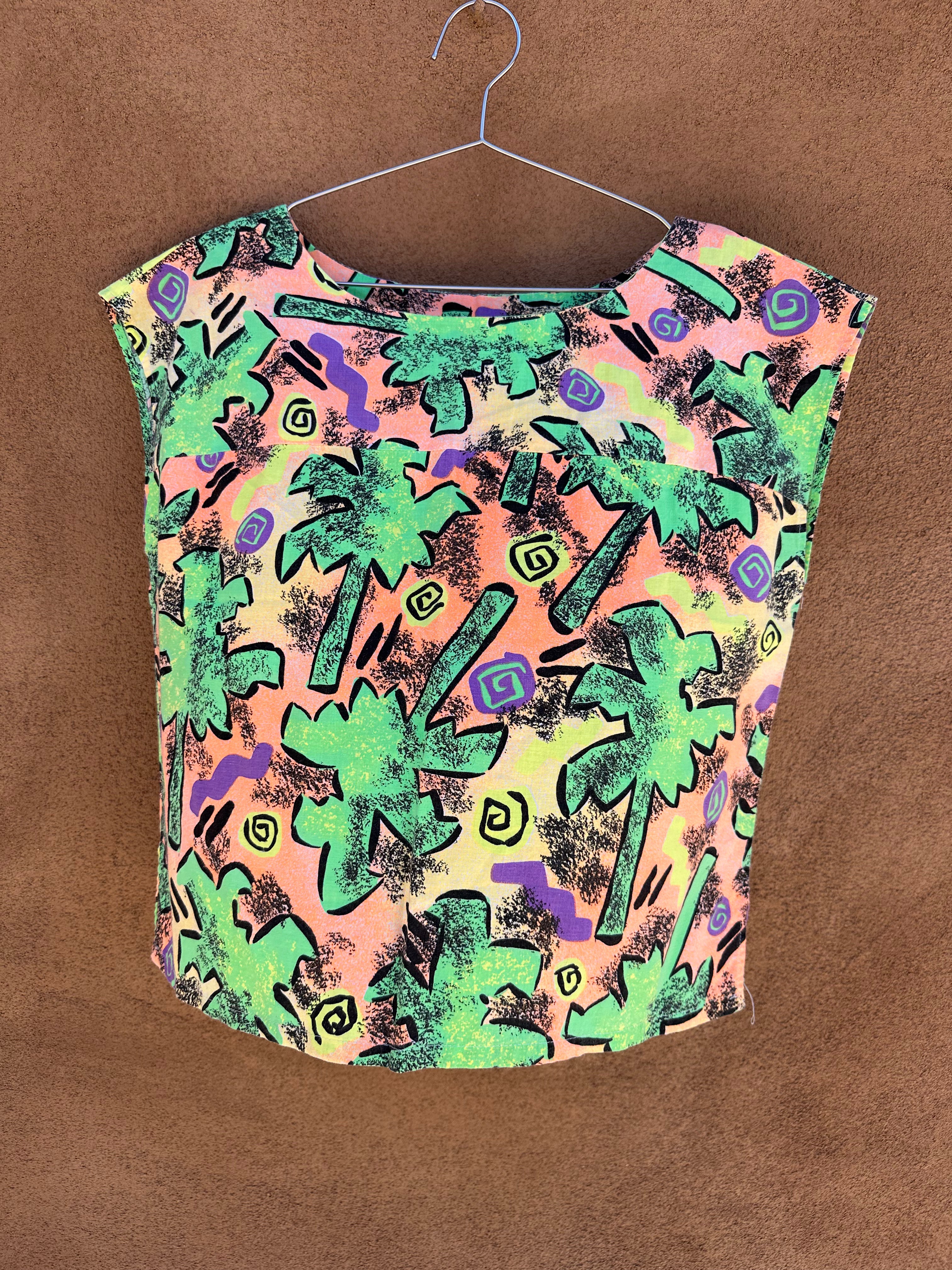 80's Palm Tree Print Top – DESERT MOSS VINTAGE