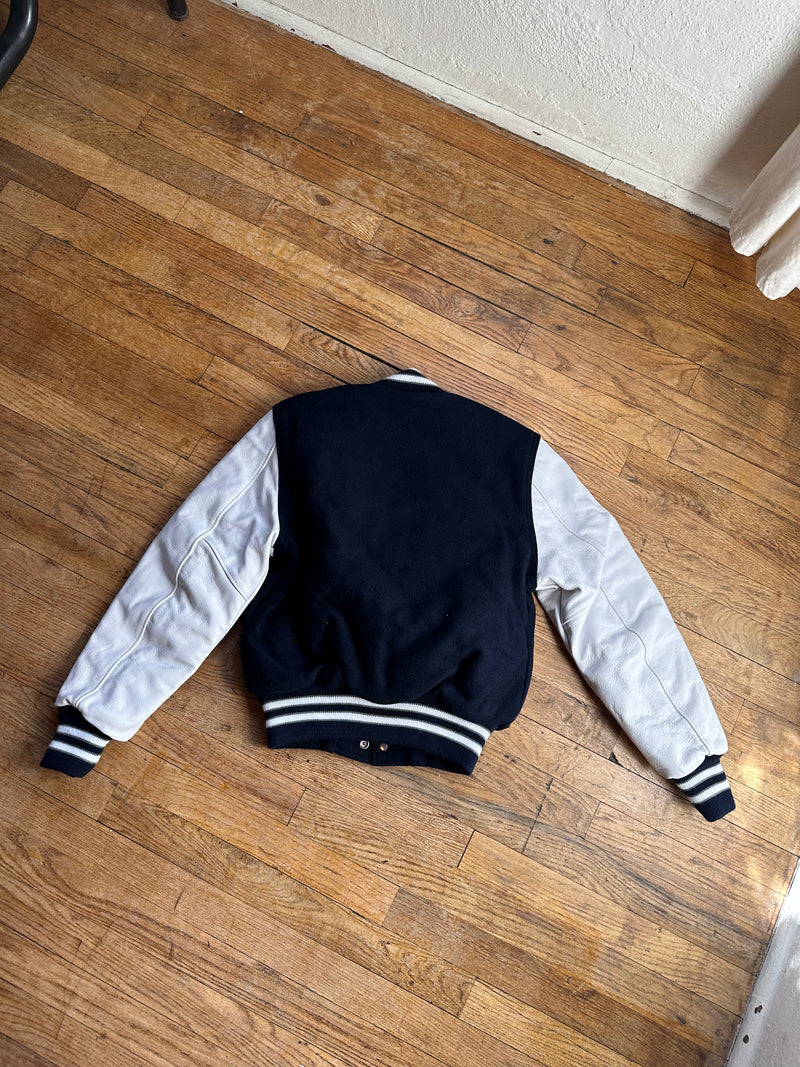 Navy Blue and White Rock Creek Letterman Jacket Youth Large