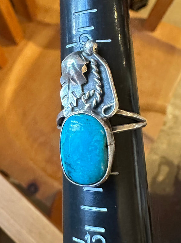 Sterling and Turquoise Feather Old Pawn Ring