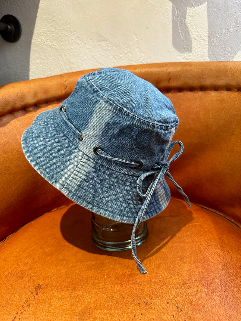 Denim Bucket Hat with Tie