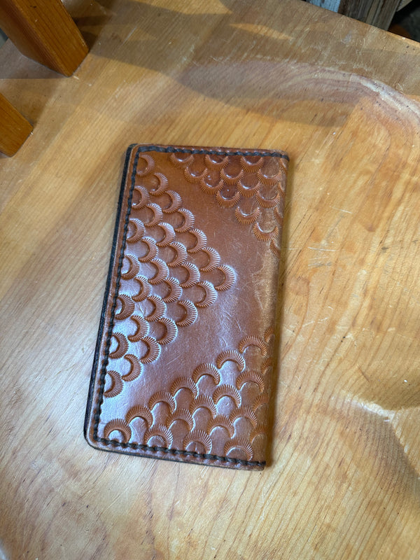 Tooled Scalloped Leather Checkbook
