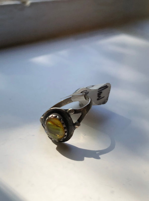 Green and Yellow Stone Sterling Silver Ring