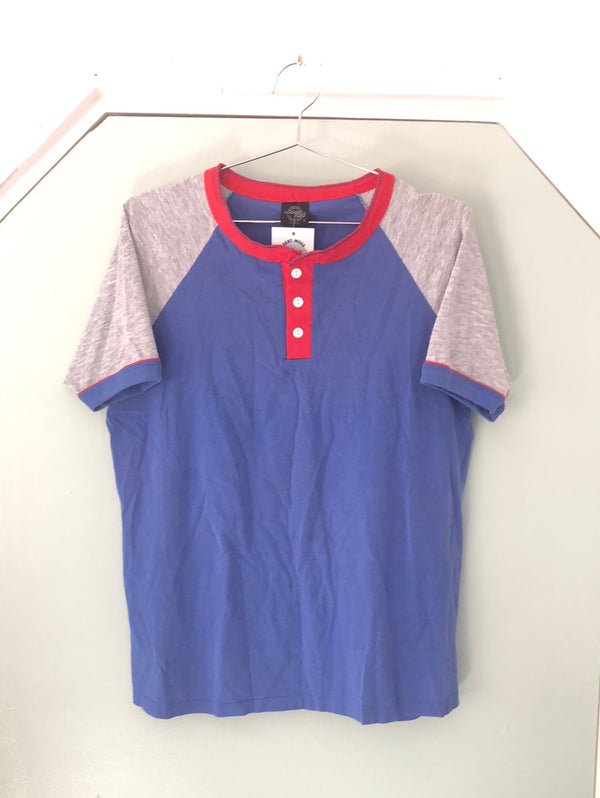 Blue, Red and Gray Short Sleeve Henley by Locker Tops