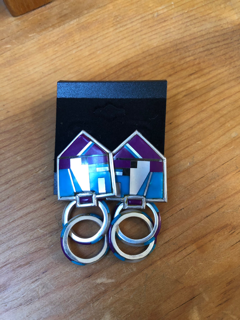 Southwest Pentagon with Hoops Sterling Silver Earrings