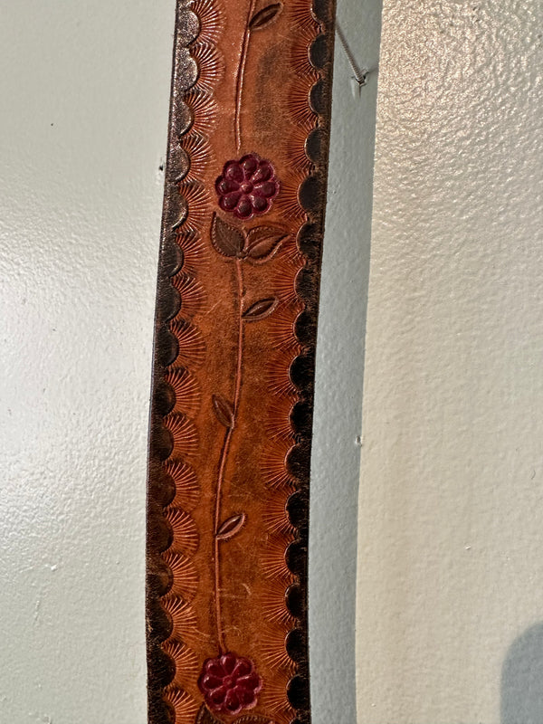 Hand Tooled Leather Belt with Flowers