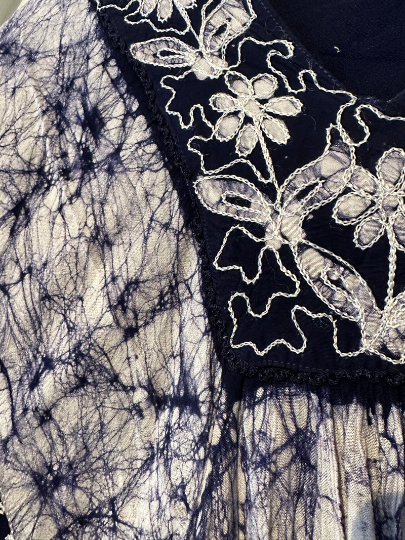 Small Shibori and Embroidery Viscose Poncho - As is