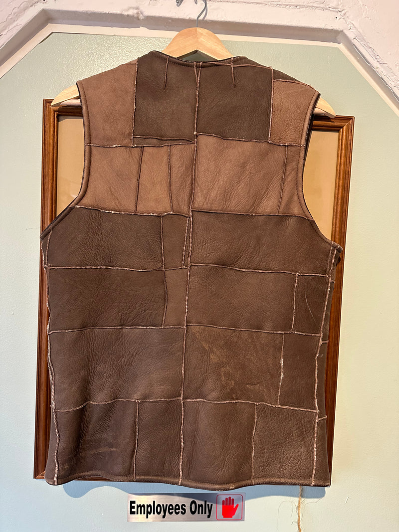 Shearling Lined Patchwork Vest with Metal Clasps