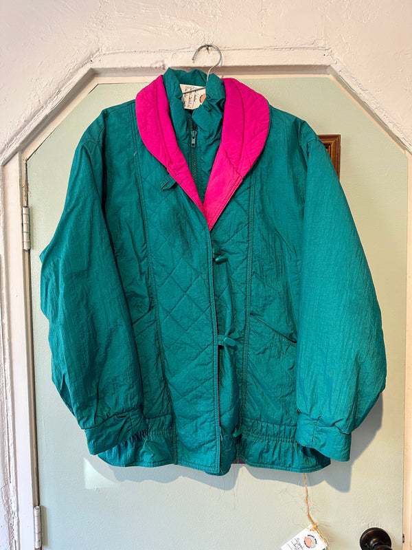 Teal "Weather Chasers" Jacket w/Pink Collar - Small