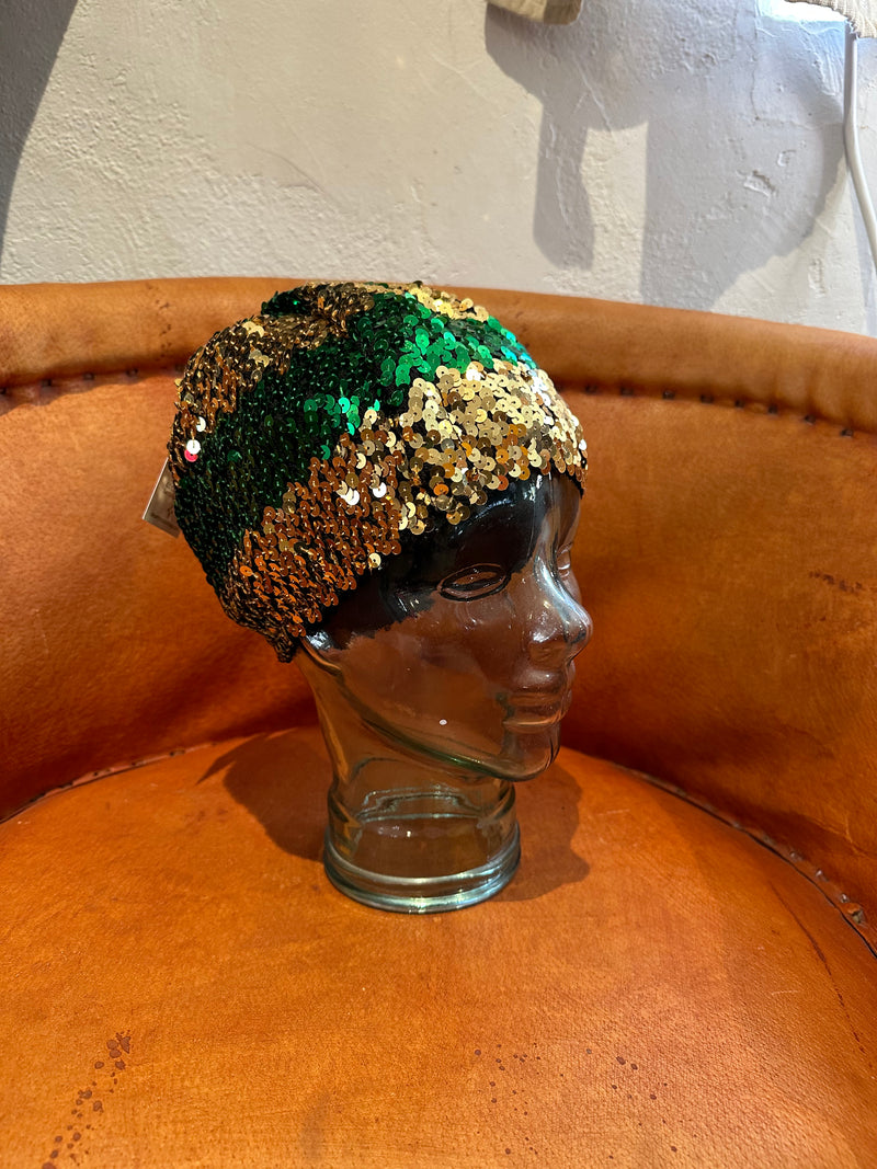 Green and Gold Sequin Beret