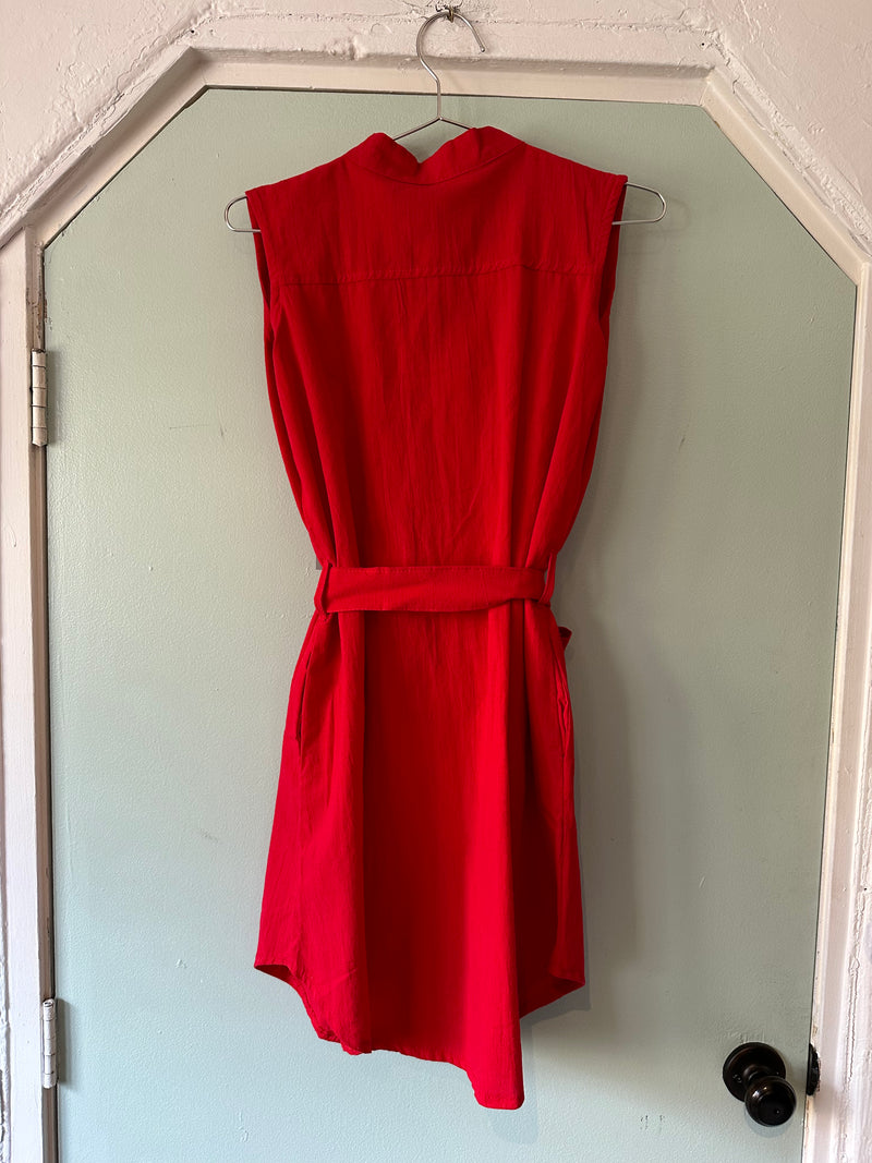 Red Cotton Mexican Summer Belted Dress
