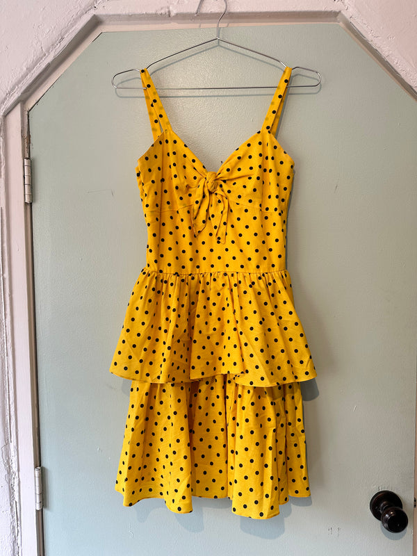 Yellow with Black Polka Dots Strappy Dress - 4