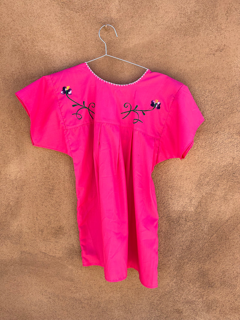 Bright Pink Embroidered Mexican Blouse
