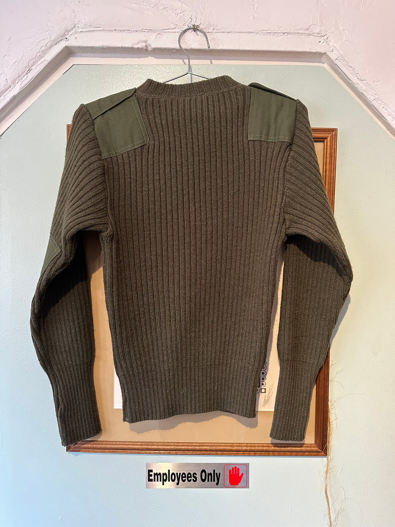 Ribbed Army Green Service Sweater - 100% Wool