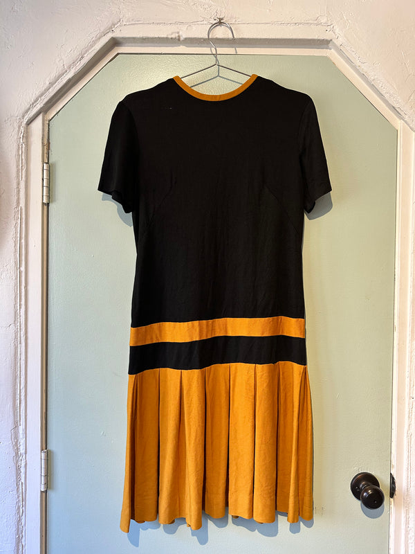 1960's Drop Waist Black & Mustard Dress