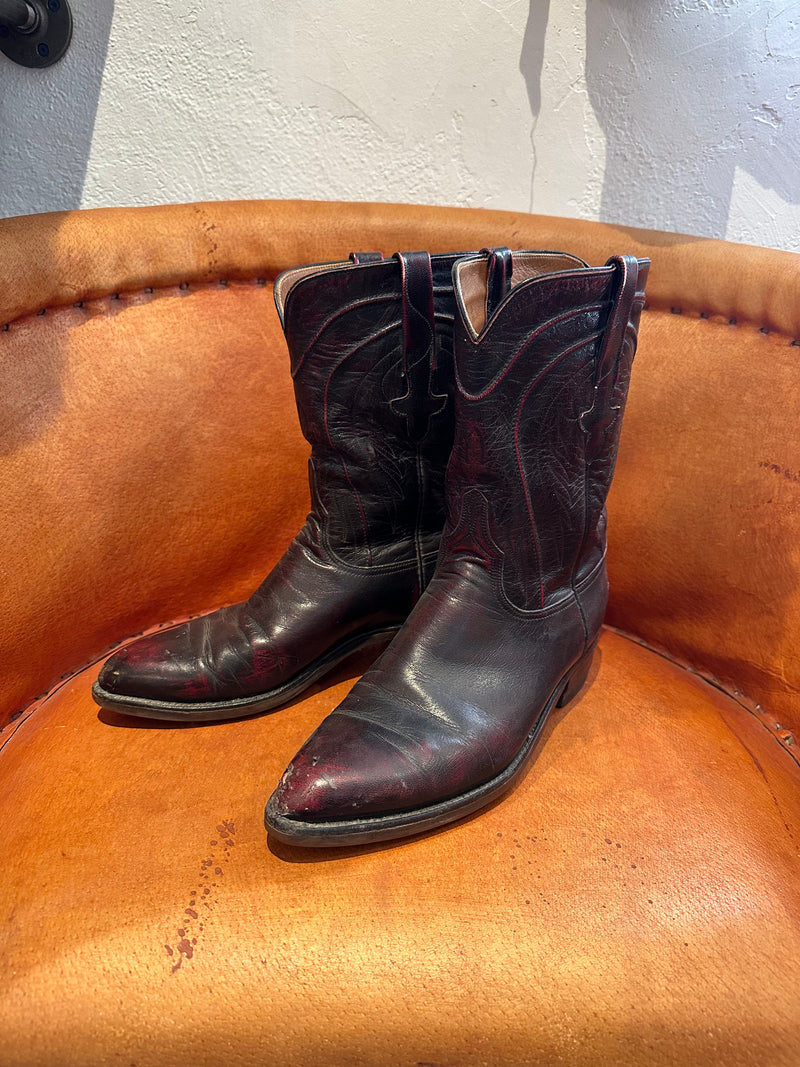 Lucchese Cordovan Boots w/Tooled Leather Uppers