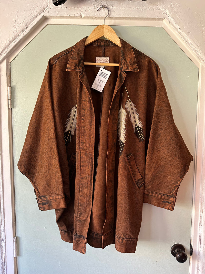 Sundance Brown Denim Jacket with Eagle Feathers
