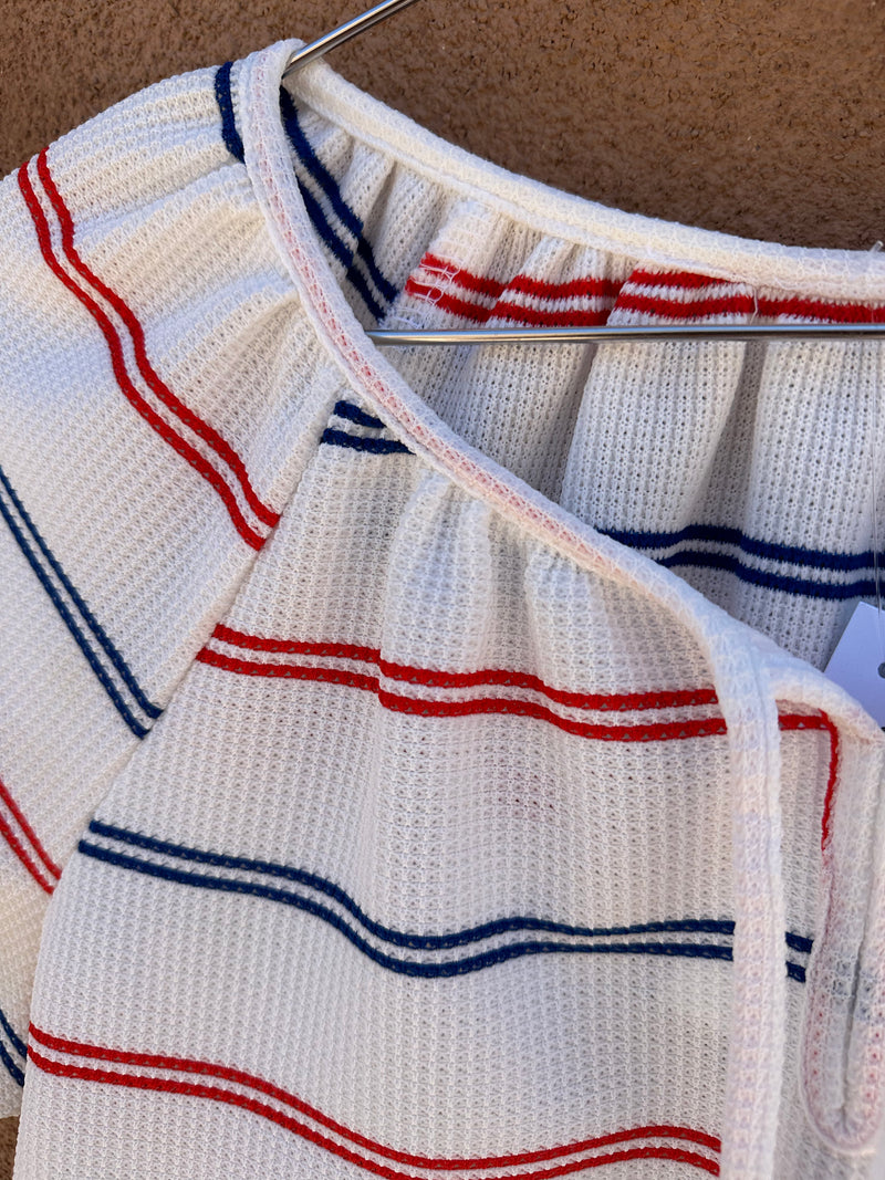White 60's/70's Top with Red and Blue Stripes