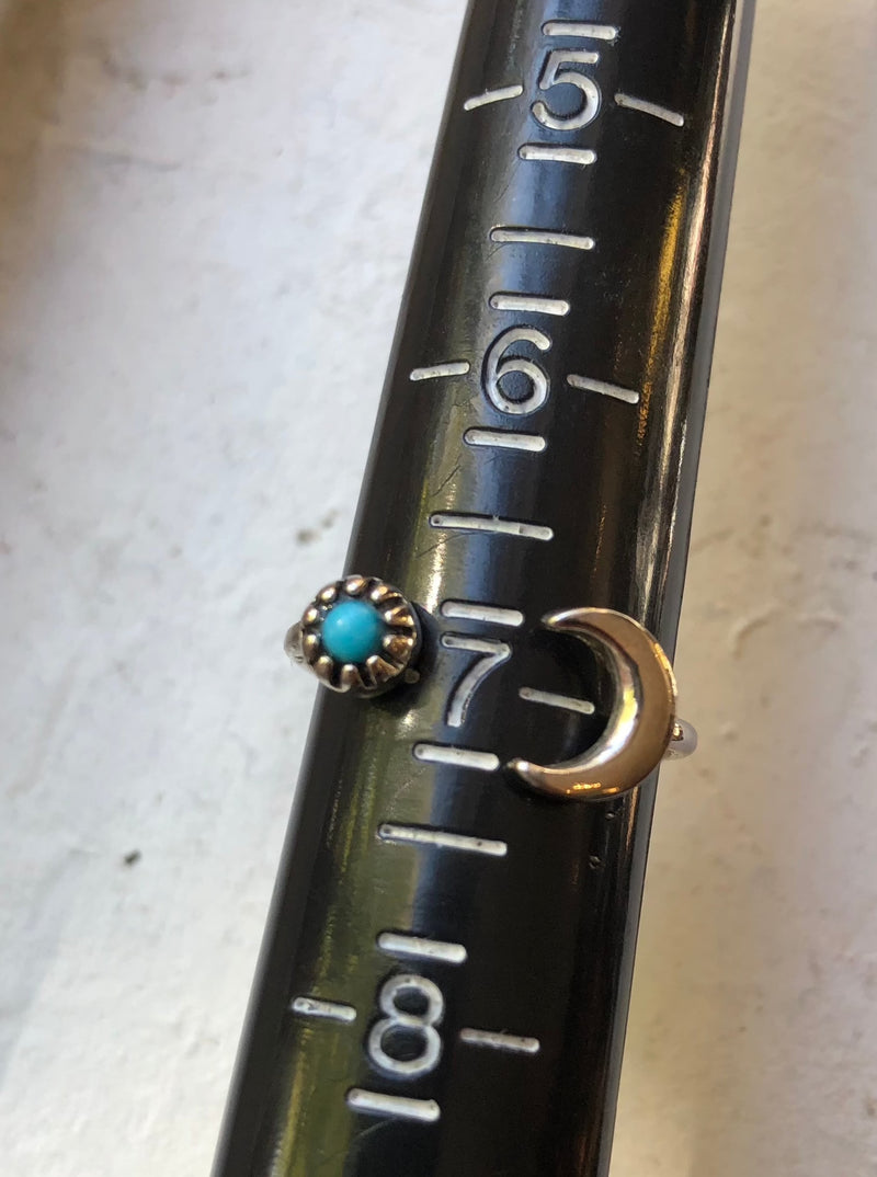 Sleeping Beauty Turquoise and Moon Sterling Silver Ring