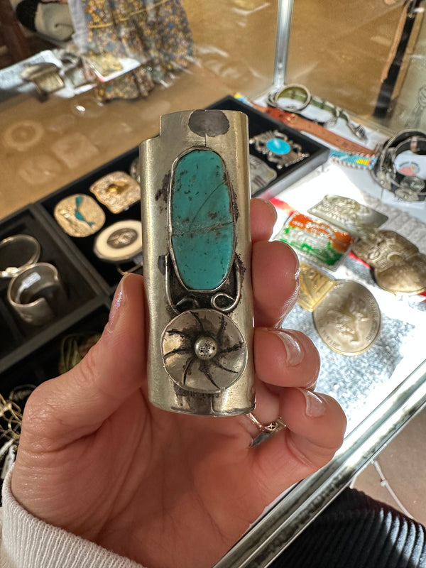 Silver and Turquoise Lighter Holder