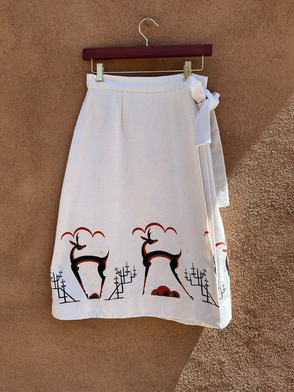 Hand Made Southwestern Deer Print Wrap Skirt (Brown)