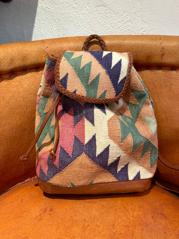 Kilim Textile and Leather Purse Backpack
