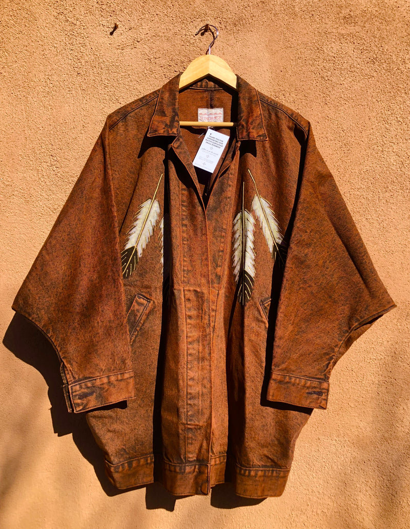 Sundance Brown Denim Jacket with Eagle Feathers