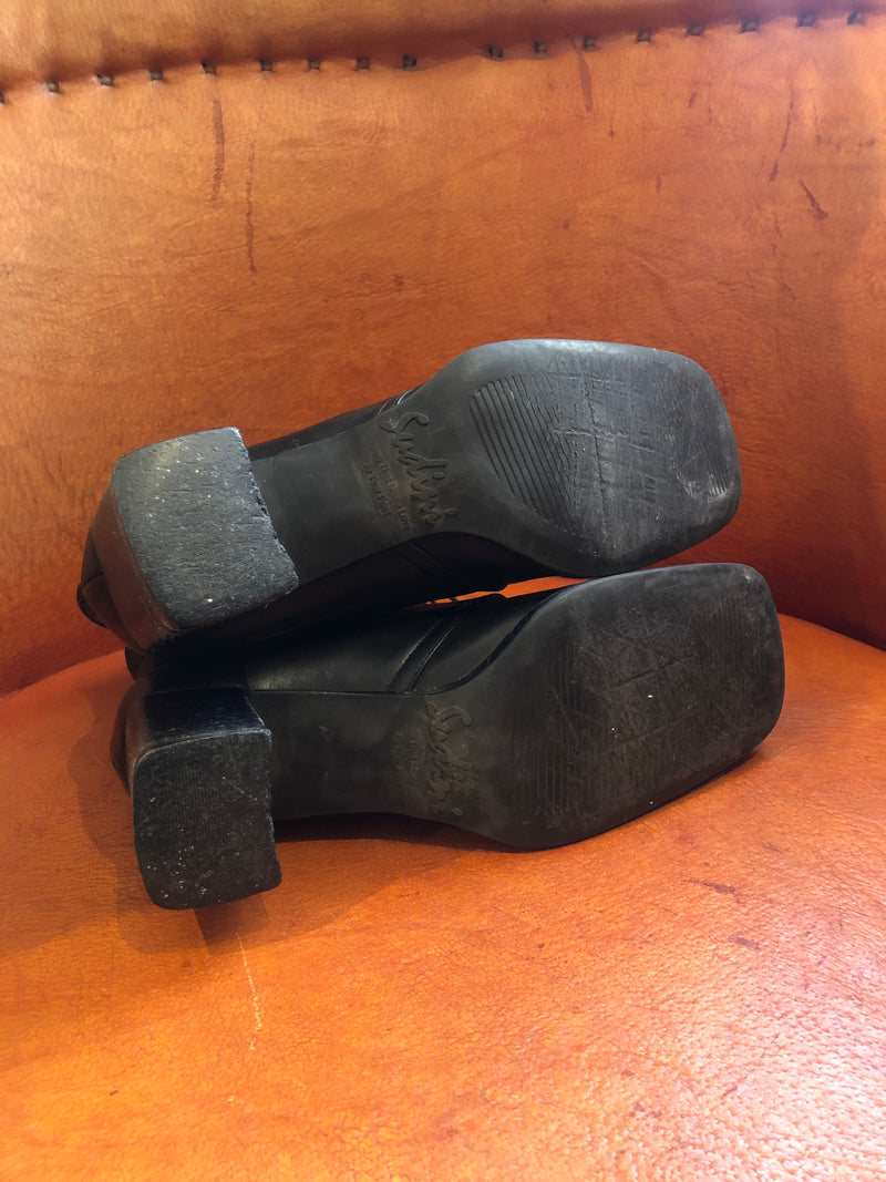 Sudini Black Leather Ankle Boots w/Platform Heels - Made in Italy 7.5M