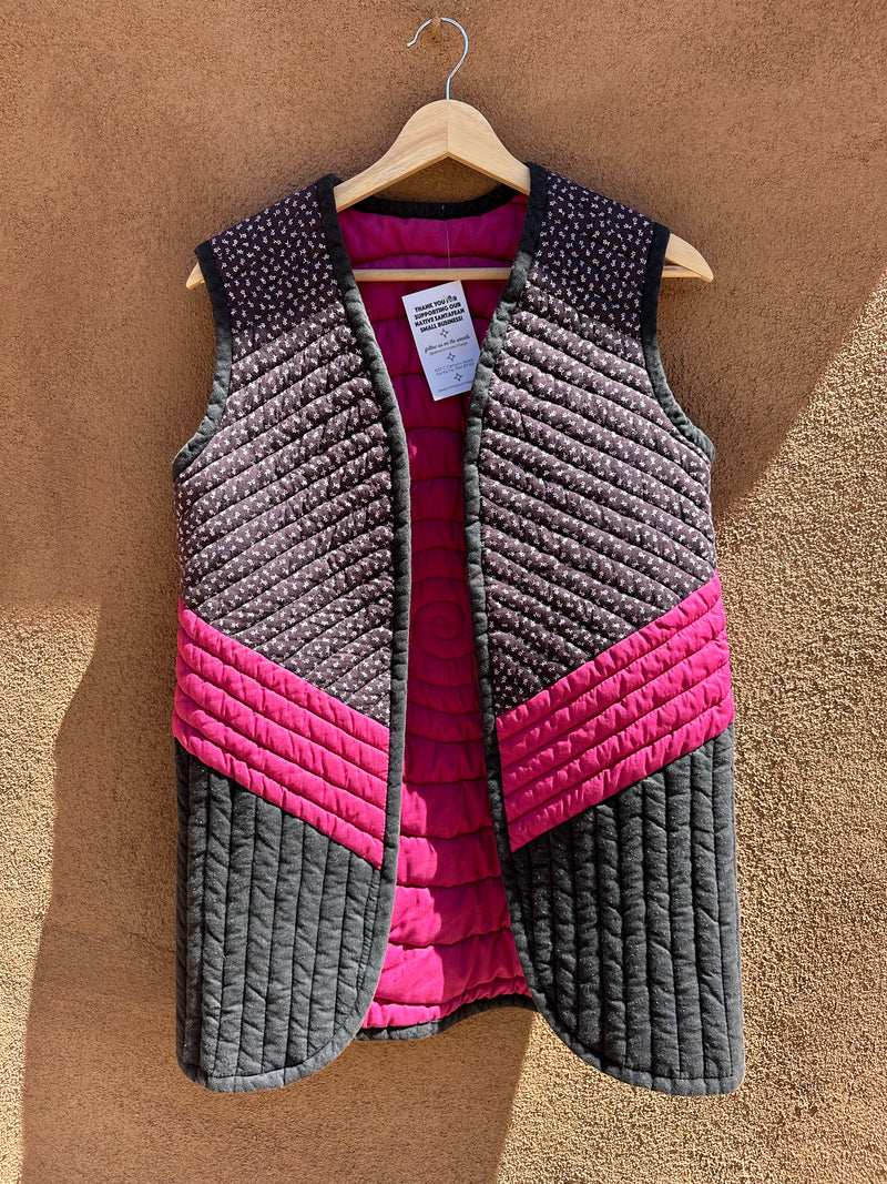 Quilted Vest Mid Length - Blue & Pink