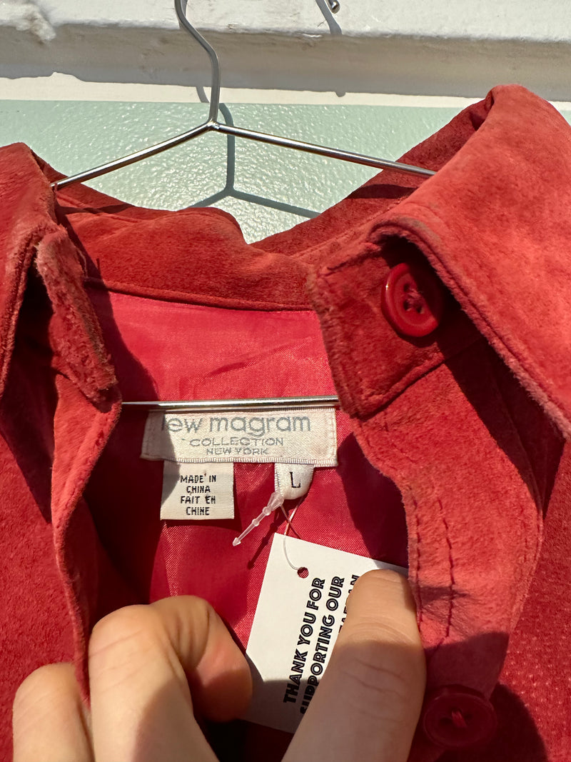 Red Suede Long Sleeve Button Up Leotard
