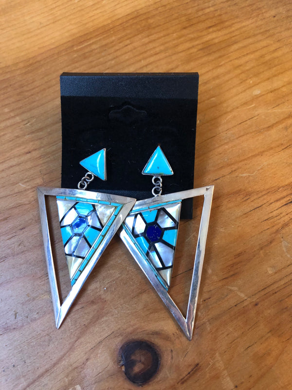 Triangle Stained Glass Sterling Silver Earrings