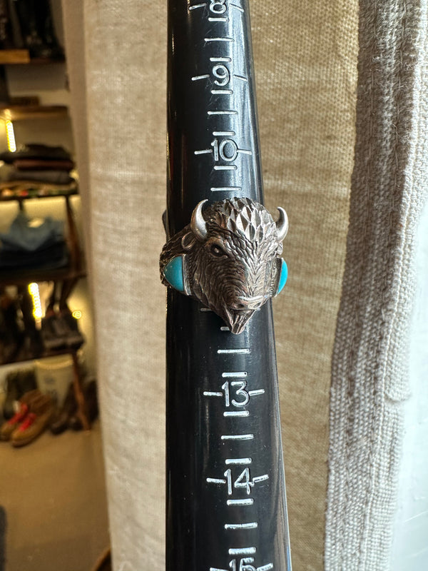 Sterling Silver Bison and Turquoise Ring