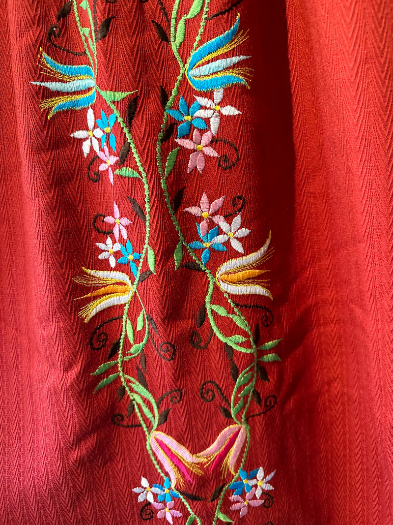 Rust Maxi Dress with Floral Embroidery