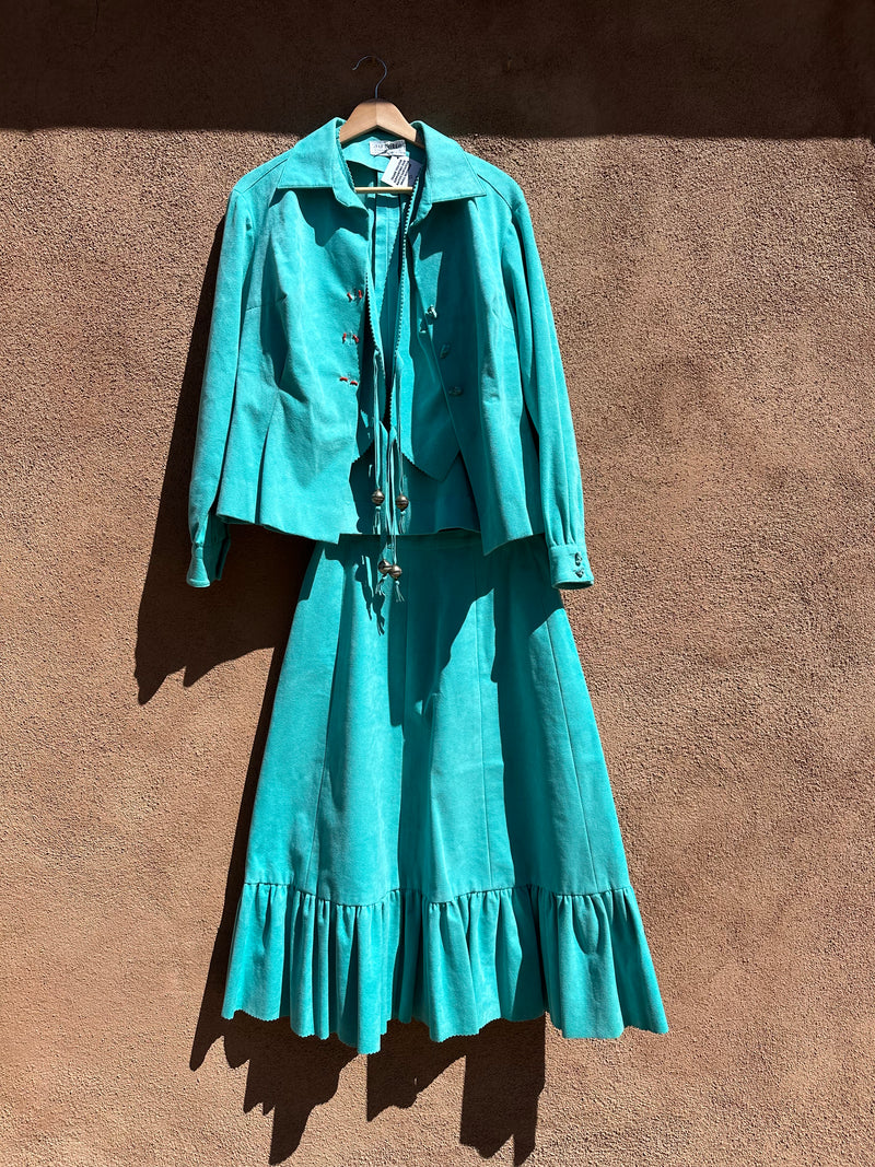 1960's Suzette International Jacket, Vest, and Skirt with Coral and Turquoise