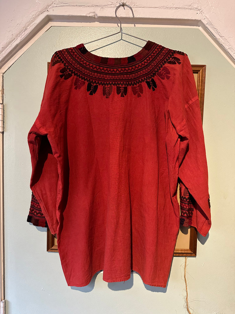 Burnt Sienna Mexican Embroidered Long Sleeve Top
